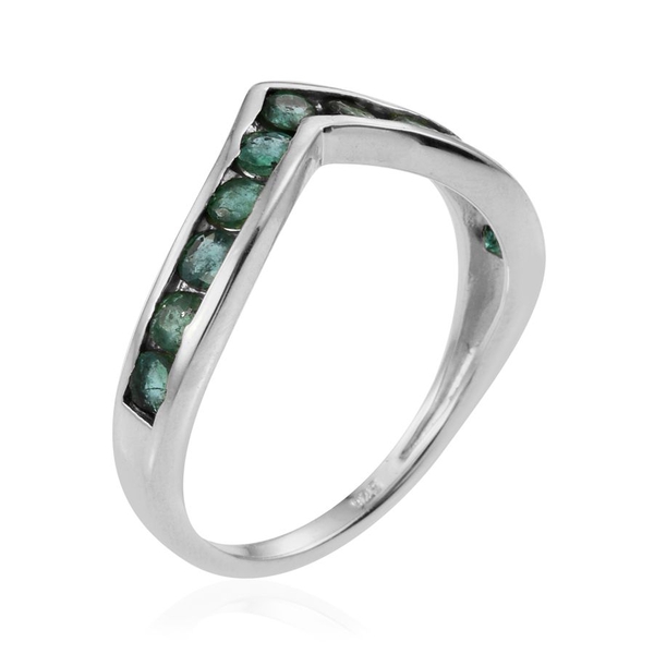 Brazilian Emerald (Rnd) Wishbone Ring in Platinum Overlay Sterling Silver 1.000 Ct.