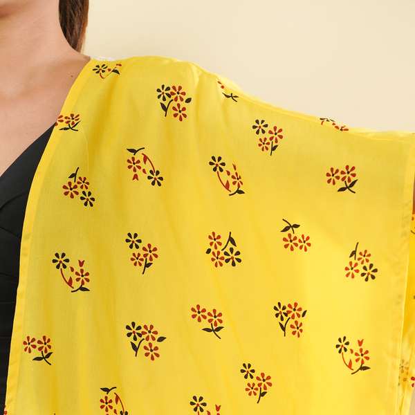 TAMSY 100% Viscose Floral Pattern Kimono (One Size) - Yellow