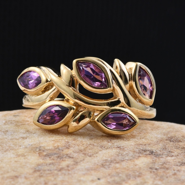Rare Mozambique Grape Colour Garnet (Mrq) 5 Stone Leaves Ring in 14K Gold Overlay Sterling Silver 1.500 Ct.