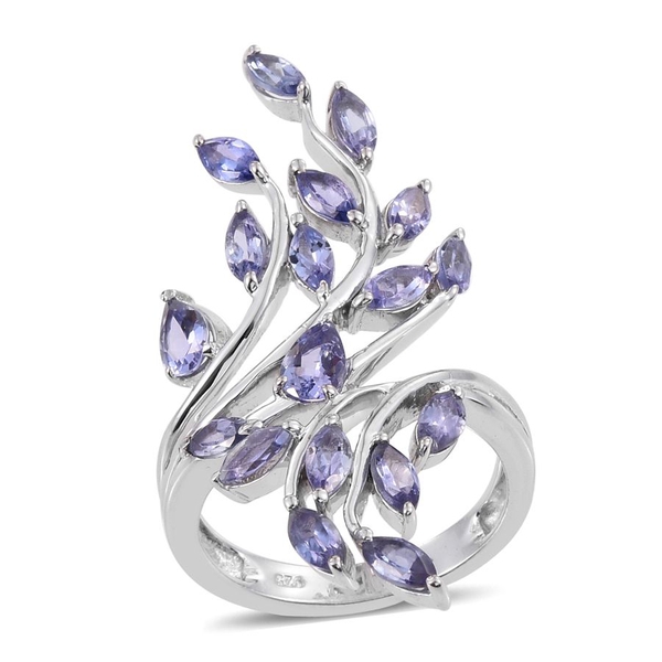 Tanzanite (Pear) Leaves Crossover Ring in Platinum Overlay Sterling Silver 3.000 Ct.