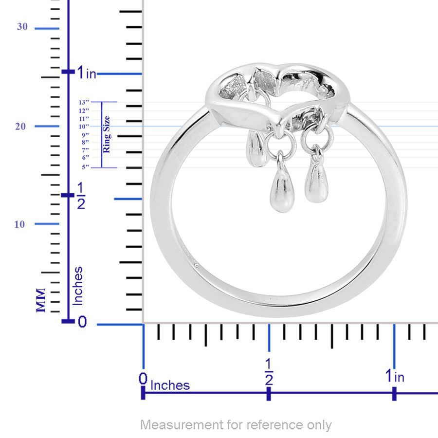 LucyQ Open Melting Heart Ring with 3 Drip in Rhodium Plated Sterling Silver