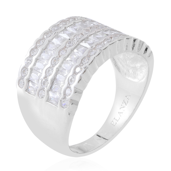 ELANZA Simulated White Diamond (Rnd and Sqr) Ring in Rhodium Plated Sterling Silver, Silver wt 7.60 Gms.