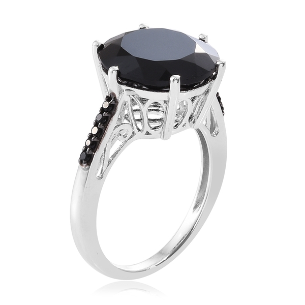 Boi Ploi Black Spinel (Rnd) Ring in Platinum Overlay Sterling Silver 11.000 Ct.