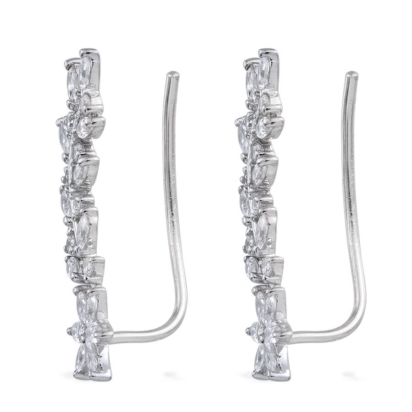 Lustro Stella - Platinum Overlay Sterling Silver (Mrq) Climber Earrings Made with Finest CZ