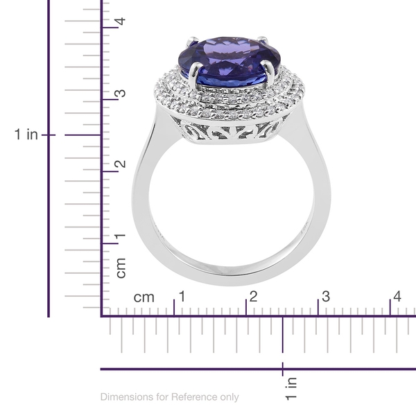 ILIANA 18K White Gold 7.15 Ct AAA Tanzanite Halo Ring with Two Row Diamond SI G-H