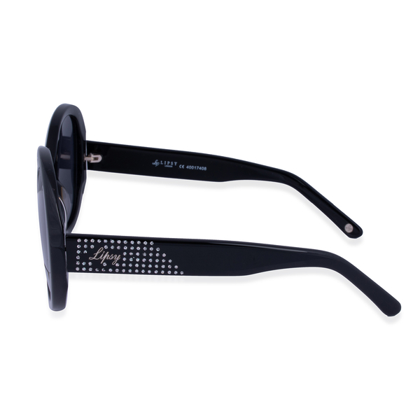 LIPSY Oval Ladies Sunglasses with Metal Studded Decorative Temples - Black