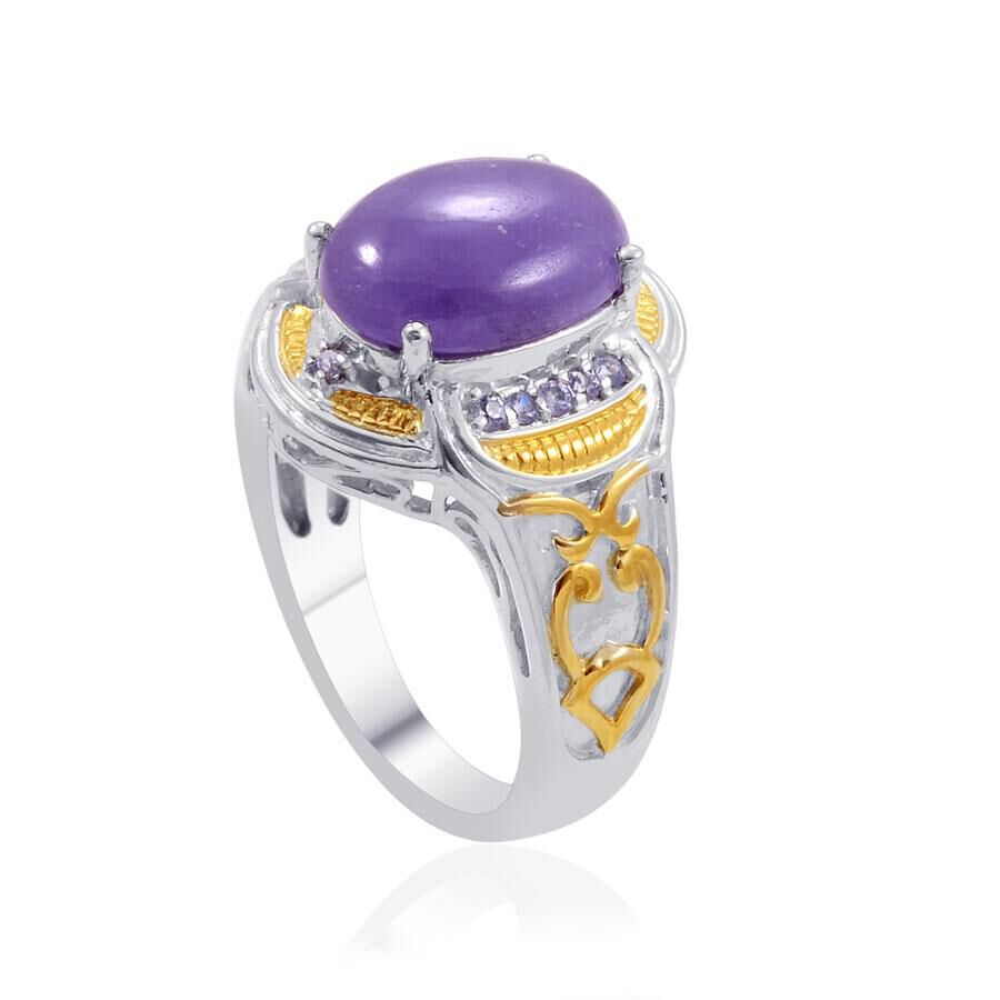 Designer Collection Purple Jade (Ovl 6.50 Ct), Tanzanite Ring in 14K YG and Platinum Overlay Sterling Silver 6.740 Ct.