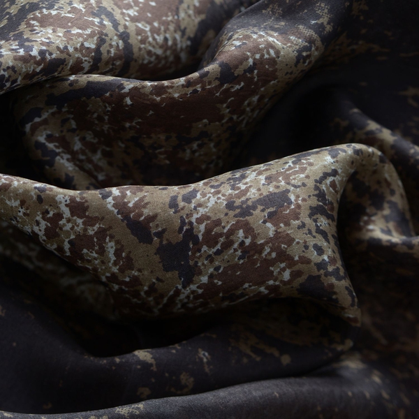 100% Mulberry Silk Abstract Pattern Dark Brown and Multi Colour Scarf (Size 175x100 Cm)