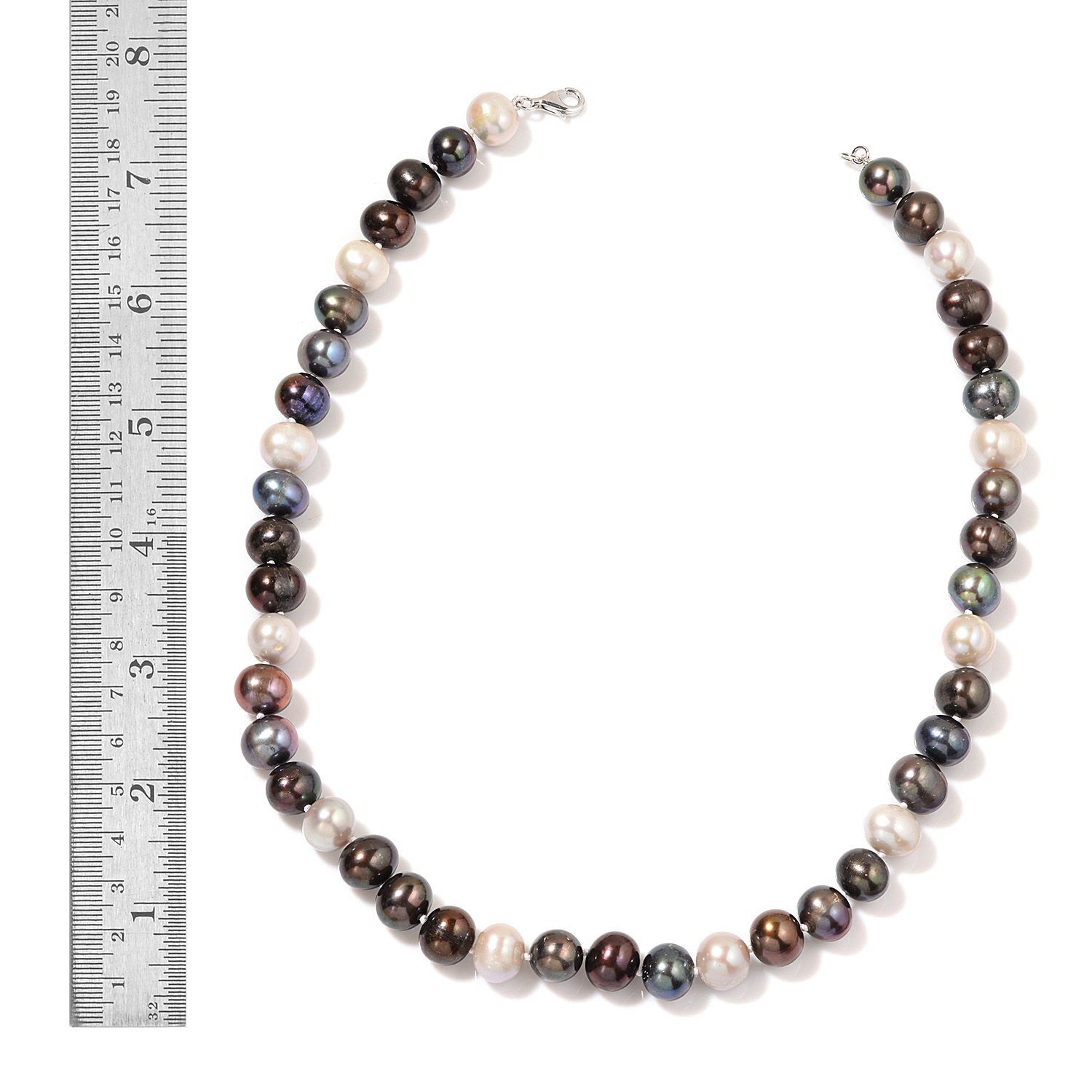 Fresh Water Black and Silver Grey Pearl Necklace (Size 18) in Sterling Silver 316.510 Ct.