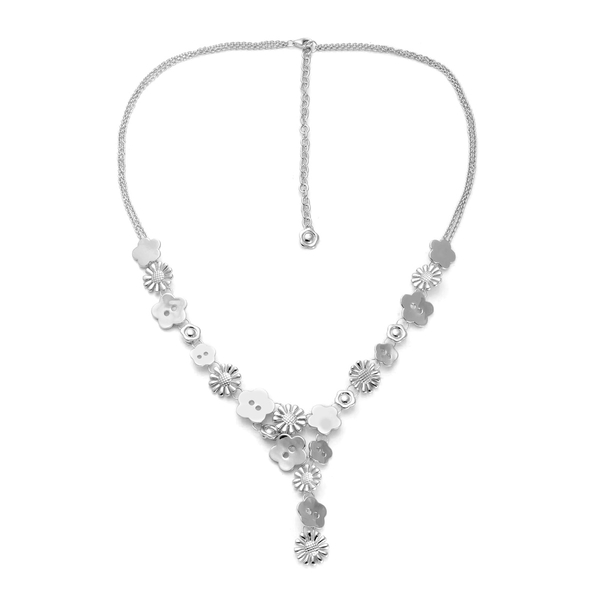 LucyQ Flower Button Necklace (Size 18 with 4 inch Extender) in Rhodium Plated Sterling Silver 41.74 