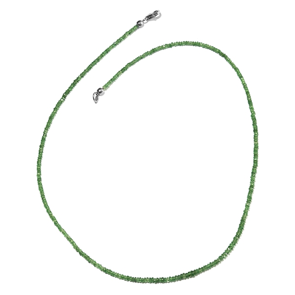 32.63 Ct Tsavorite Garnet Beaded Necklace with Lobster Lock in Platinum Plated Silver 20 Inch