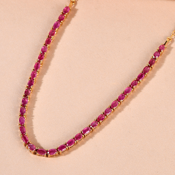 African Ruby (FF) Cluster Necklace (Size - 18 with 2 inch Extender) in 14K Gold Overlay Sterling Silver 11.69 Ct, Silver Wt. 10.95 Gms