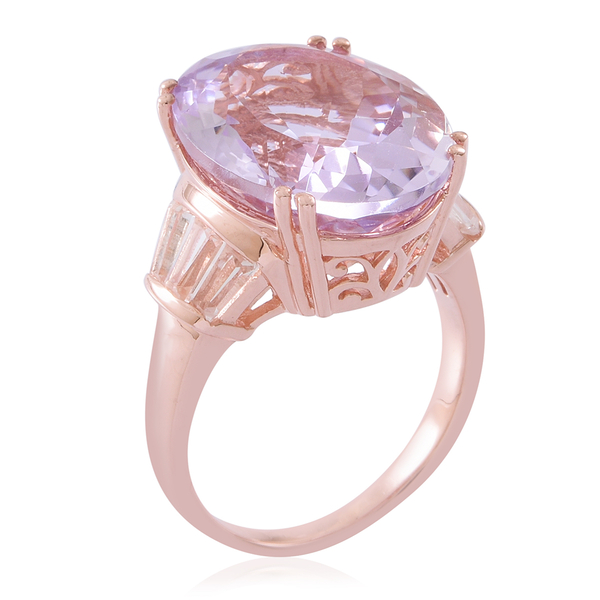 Limited Edition- Designer Inspired AAA Rose De France Amethyst (Ovl 20X15 mm), White Topaz Ring in Rose Gold Overlay Sterling Silver 17.000 Ct. Silver wt. 6.55 Gms.