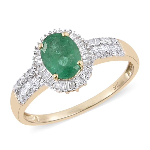 9K Yellow Gold Kagem Zambian Emerald (Ovl 1.10 Ct), Diamond Ring 1.500 Ct.