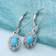 Arizona Sleeping Beauty Turquoise and Natural Cambodian Zircon Dangling Earrings (with Lever Back) in Rhodium Overlay Sterling Silver 1.54 Ct.
