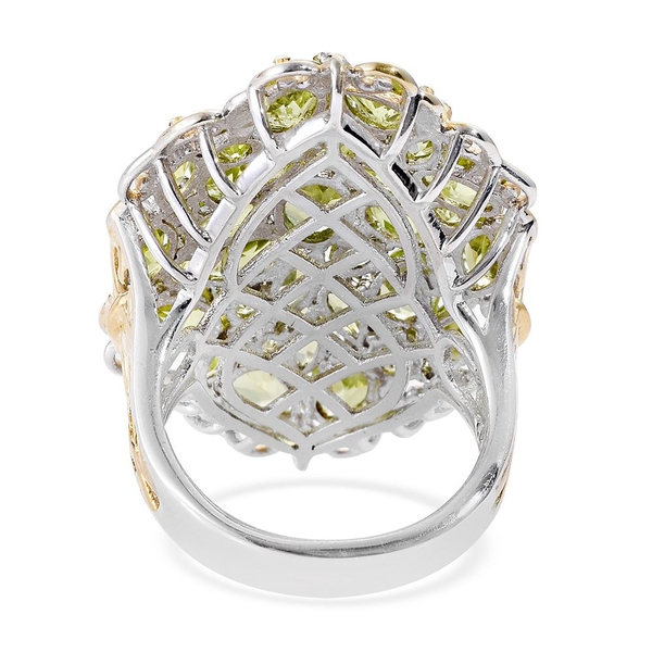 Cocktail Collection - Hebei Peridot (Ovl) Cluster Ring in Platinum and Yellow Gold Overlay Sterling Silver 10.750 Ct. Silver wt 9.25 Gms.