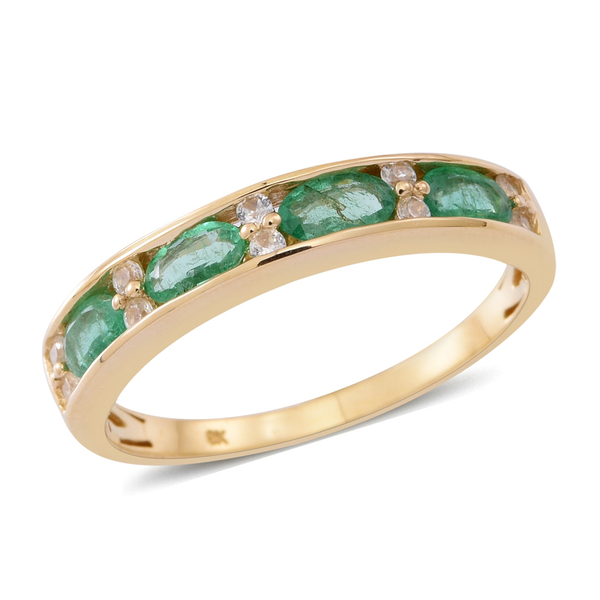 9K Y Gold AAA Kagem Zambian Emerald (Ovl), Natural Cambodian Zircon Ring 1.250 Ct.