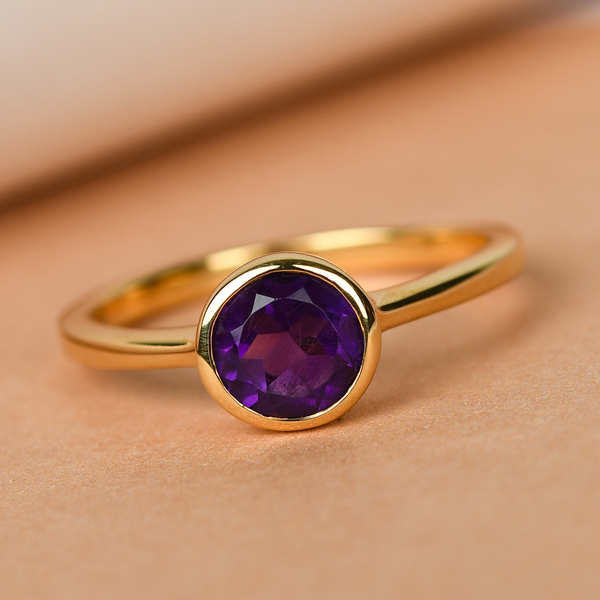 Amethyst Solitaire Ring in 14K Gold Overlay Sterling Silver