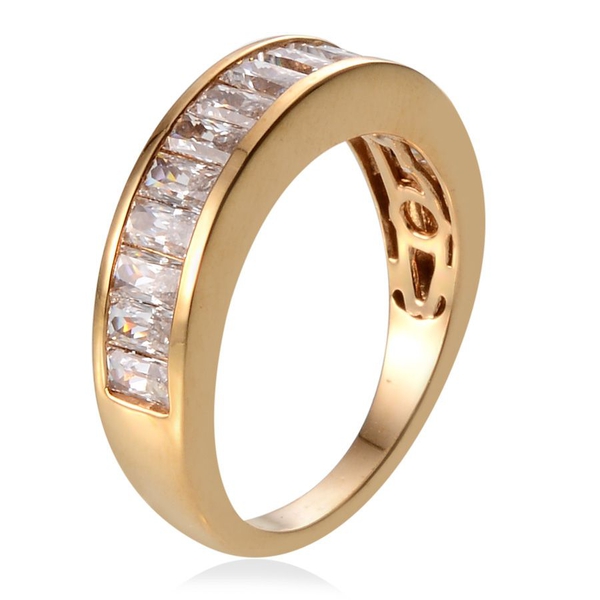 Lustro Stella - 14K Gold Overlay Sterling Silver (Bgt) Half Eternity Band Ring Made with Finest CZ 1.540 Ct.
