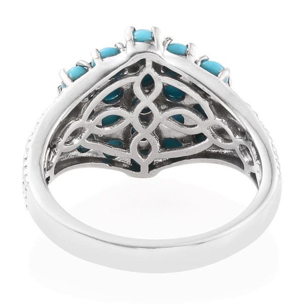 Arizona Sleeping Beauty Turquoise (Rnd) Cluster Ring in Platinum Overlay Sterling Silver 2.250 Ct.