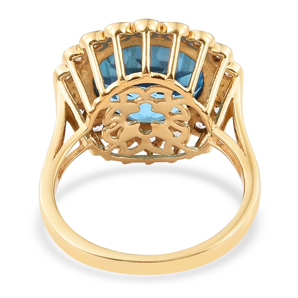 Marambaia Topaz (Rnd 10.25 Ct), Natural Cambodian Zircon Ring in 14K Gold Overlay Sterling Silver 10.750 Ct. Silver wt 5.69 Gms.
