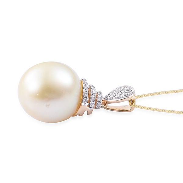 ILIANA 18K Y Gold White South Sea Pearl (Rnd 16.25 Ct), Diamond Pendant With Chain 16.350 Ct.