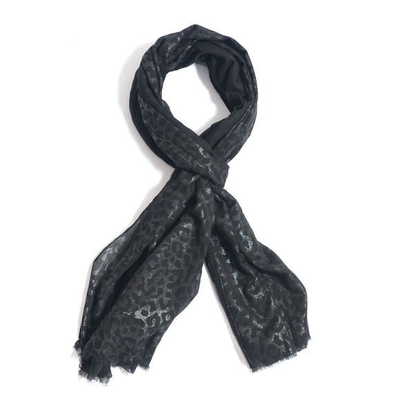 Black Colour Scarf with Silver Glitter (Size 100x180 Cm)