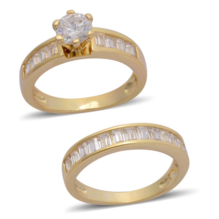 Set of 2 - AAA Simulated White Diamond (Rnd) Ring in Gold Bond 5.600 Ct.