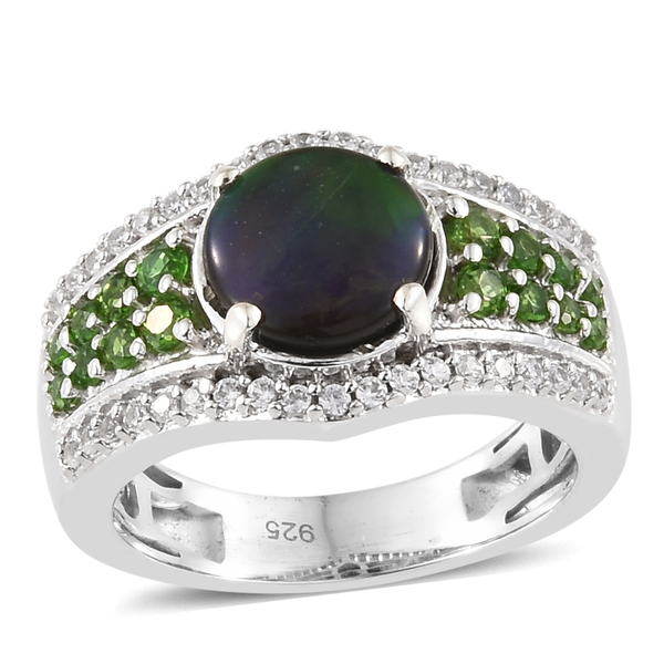 2.25 Ct AA Canadian Ammolite and Multi Gemstone Cluster Ring in Platinum Plated Silver