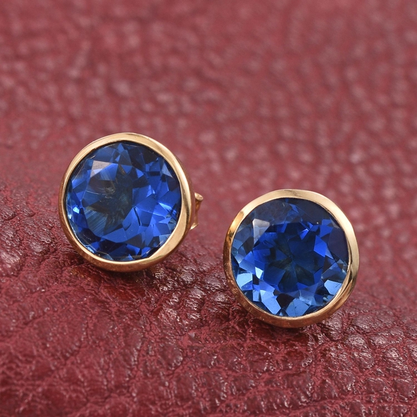 Ceylon Colour Quartz (Rnd) Stud Earrings (with Push Back) in 14K Gold Overlay Sterling Silver 4.500 Ct.