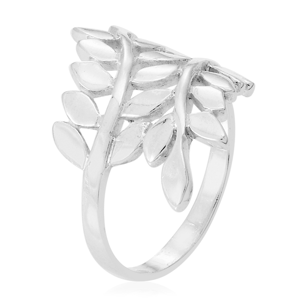 Thai Rhodium Plated Sterling Silver Leaves Crossover Ring, Silver wt 5.35 Gms.