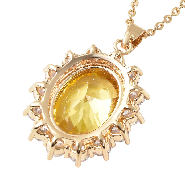 Simulated Yellow Sapphire and Simulated Diamond Pendant with Chain (Size 20 With 2 Inch Extender ) in Gold Tone