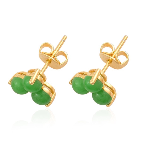 Chinese Green Jade (Rnd) Stud Earrings (with Push Back) in 14K Gold Overlay Sterling Silver 2.500 Ct.