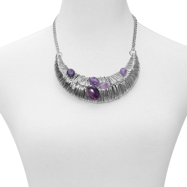 Amethyst and White Austrian Crystal Necklace (Size 18 with 2 inch Extender) in Silver Tone