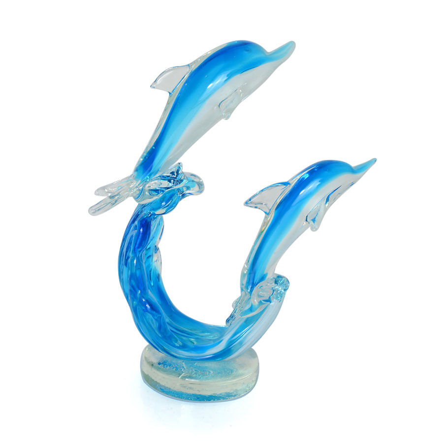 Ocean Blue Murano Style Glass Dolphin Figurine Home Decor