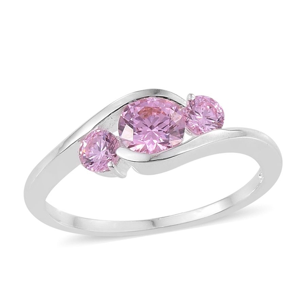 Lustro Stella - Sterling Silver (Rnd) 3 Stone Ring Made with Pink  ZIRCONIA