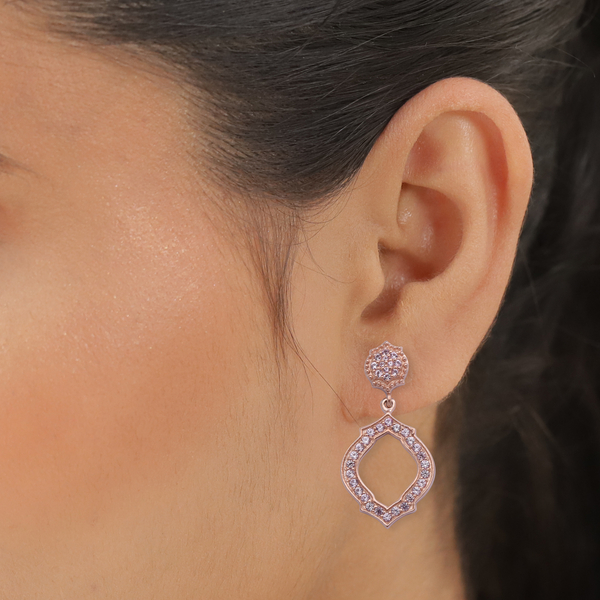Pink Sapphire Dangling Earrings (with Push Back) in Rose Gold Overlay Sterling Silver 1.37 Ct.