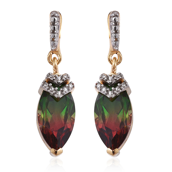 Bi-Color Tourmaline Quartz (Mrq) Earrings (with Push Back) in 14K Gold Overlay Sterling Silver 3.000