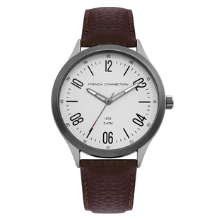 French Connection Quartz White Dial Watch with Brown Leather Strap