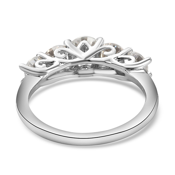 Moissanite 5 Stone Ring in Platinum Overlay Sterling Silver 1.55 Ct.