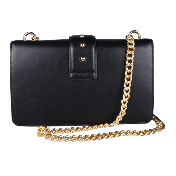19V69 ITALIA by Alessandro Versace Crossbody Bag with Magnetic Clasp Closure and Chain Strap (Size 25x16x7cm) - Black