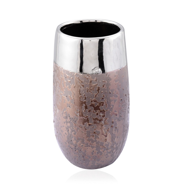 Metalic Brown and Silver Colour Stoneware Ceramic Flower Vase (Size 20 Cm)