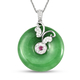 Green Jade, Simulated Garnet and Simulated Diamond Pendant with Chain (Size 18) in Rhodium Overlay S