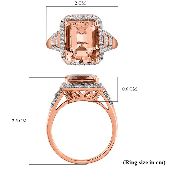 14K Rose Gold Morganite (Oct 11x9 mm 4.22 Ct) and Diamond ( 0.49 Ct) Ring 4.71 Ct.
