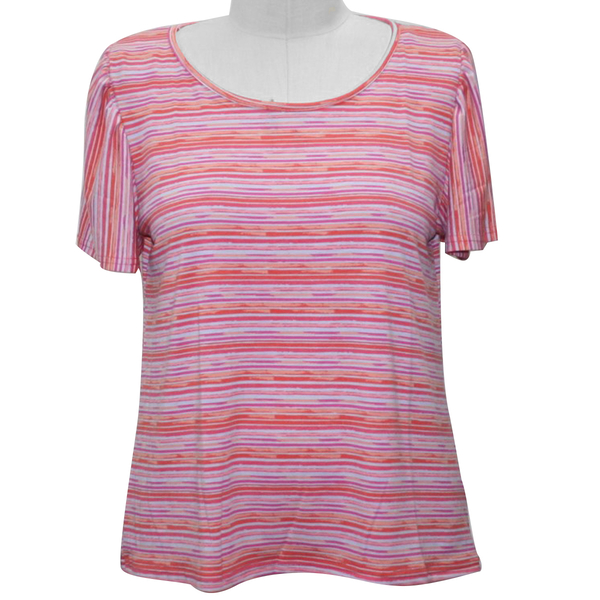 SUGARCRISP Pink and Multi Colour Stripe Cap Sleeve Top (Size S)