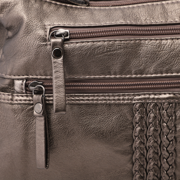 Crossbody Bag with Adjustable Shoulder Strap and Zipper Closure (Size 30x20x11 Cm) - Metallic Mocha