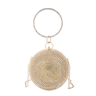 Crystal Decorative Ball Clutch Bag with Chain Strap - Gold