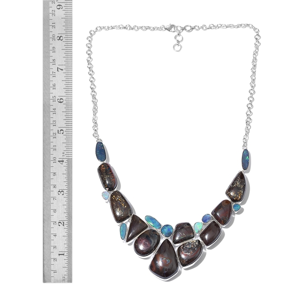 One Off A Kind- Boulder Opal Rock and Opal Double Necklace (Size 18 with 2 inch Extender) in Sterling Silver 194.851 Ct. Silver wt 35.33 Gms.