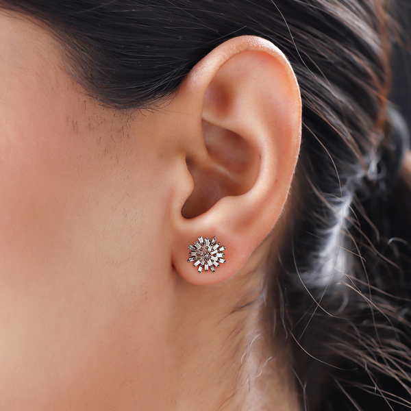 Champagne Diamond Snowflake Stud Earrings in Sterling Silver 0.35 Ct.