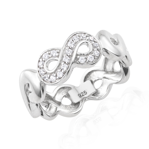 J Francis - Made with Finest CZ Infinity Band Ring and Stud Earrings Set in Platinum Plated Silver